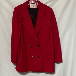 International Scene 100% Virgin Wool RED COAT LINED WOMENS SIZE‎ 13/14Vintage